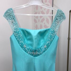 Mary's Bridal Dresses - Aqua Beaded Chiffon Gown. Mary’s Bridal #FY8303 Mary's Bridal Dresses - Aqua Beaded Chiffon Gown. Mary’s Bridal #FY8303